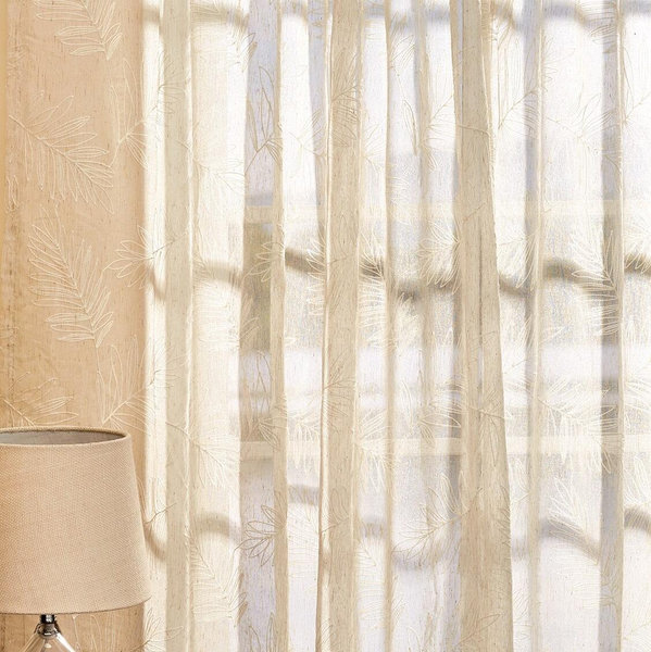 Embroidered Leaves Sheer Curtain (Oatmeal 52 x 84)