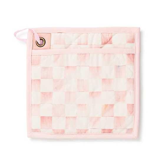 MACKENZIE-CHILDS Bistro Pot Holder, Decorative Hot Pad for Kitchen, Cute Kitchen Accessory, Pink-and-White Rosy Check