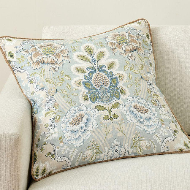 Kravet Arboretum Petite Floral Pillow Cover, 24", Meadow Blue/Sage Green