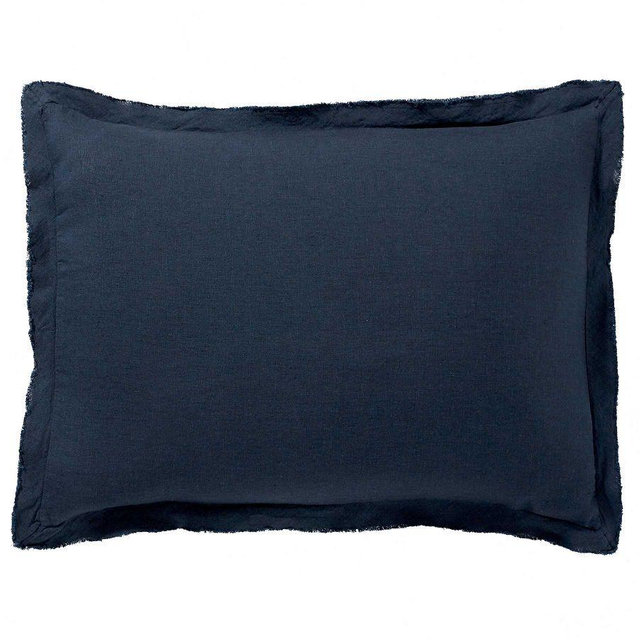 Belgian Flax Linen Double Flange Sham, Midnight, Standard, Set of 2