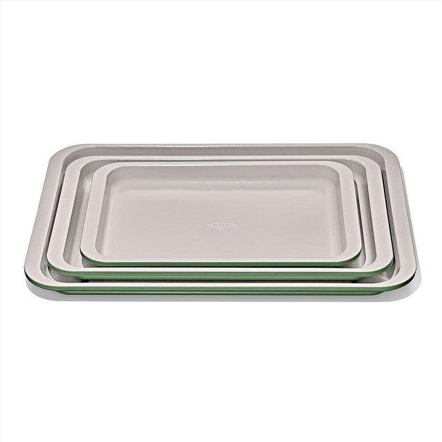 OXO Good Grips Non-Stick Pro Ceramic Coated Metal Bakeware 3-Piece Sheet Pan Set — Basil, Baking Sheet Set for Cookies, Cakes and Meats