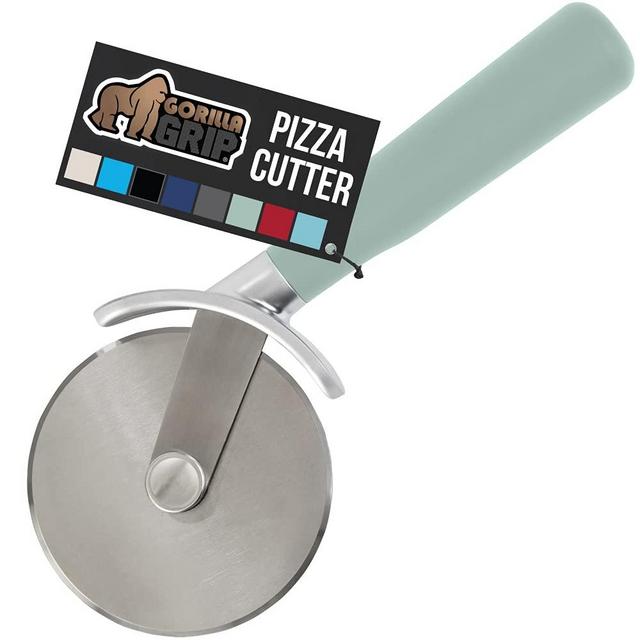 Gorilla Grip Oversized, Stainless Steel, Soft Grip, Rust Resistant, Dishwasher Safe Pizza Wheel, Thumb Guard Protection, Slice Thick or Thin Pizzas in Seconds, Works on Pie Crust, Pastries, Mint