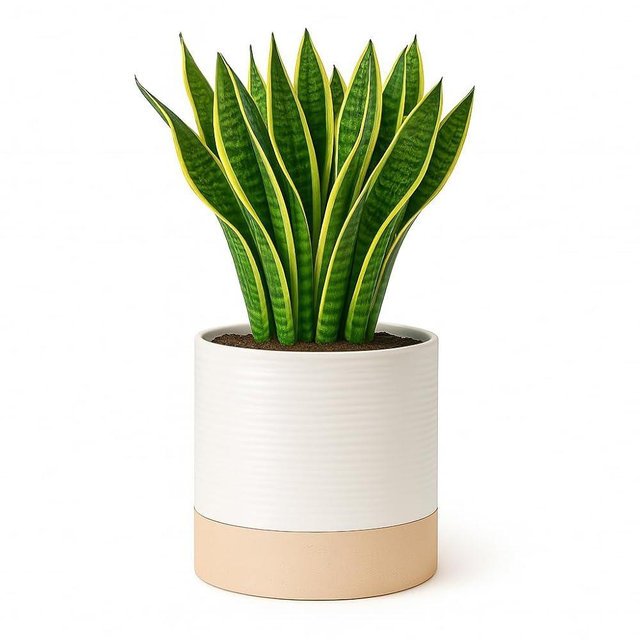 Blueming Home Decor Ceramic Self Watering Plant Pots – 6 Inch Planter for Indoor House Plants with Drainage & Water Storage for Succulents (White & Beige, 7" Tall)