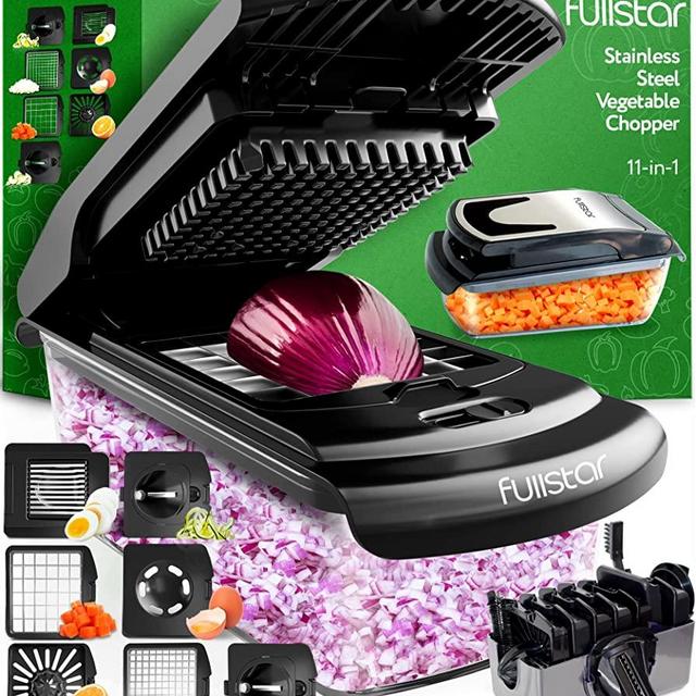 Fullstar Vegetable Chopper - Spiralizer Vegetable Slicer - Onion Chopper with Container - Pro Food Chopper - Black Slicer Dicer Cutter - 7 Blades