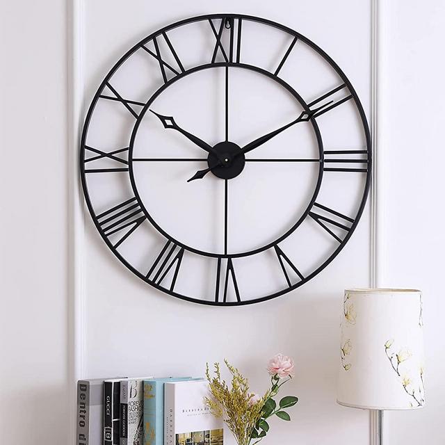 CLXEAST 30 Inch Large Wall Clock Modern, Oversized Roman Numeral Decorative Art Classic Metal Wall Clock, Indoor Silent Clock for Living Room Decor,Fireplace ,Office- Black(30")
