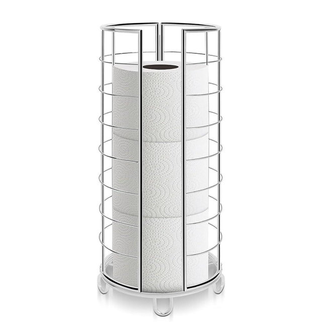 NearMoon Toilet Paper Organizer Stand, Free Standing 3 Rolls Tissue Storage, Metal Bathroom Accessory, Rustproof Toilet Roll Holder for Kitchen Countertop Inside Cabinet Shelf(Metal Base, Chrome)