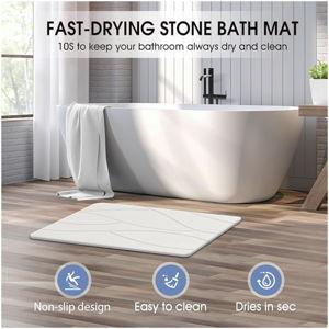 Stone Bath Mat Diatomaceous Earth Shower Mat Non-Slip Super Absorbent Diatomite Stone Bath Mats for Bathroom Floor Quick Drying Natural Easy to Clean(23.6''×15.4" White)