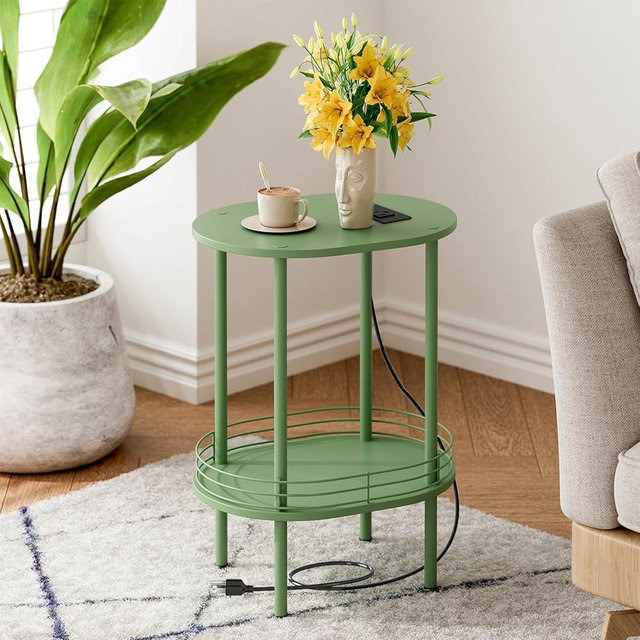 DGSANDGO Green Side Table with Charging Station,Side Tables Living Room,Nightstand with USB Ports and Outlets,Samll End Table for Small Space,Living Room,Bedroom, Nursery,(1PC,Green)
