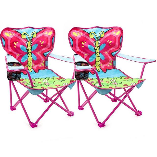 JOYIN 2 PCS Outdoor Butterfly Picnic Chair, Toddler Outdoor Camping Chair, Kids Lawn Folding Chair, Beach Chair, Lightweight, Foldable, with a Convenient Storage Bag, Gift for Little Girls