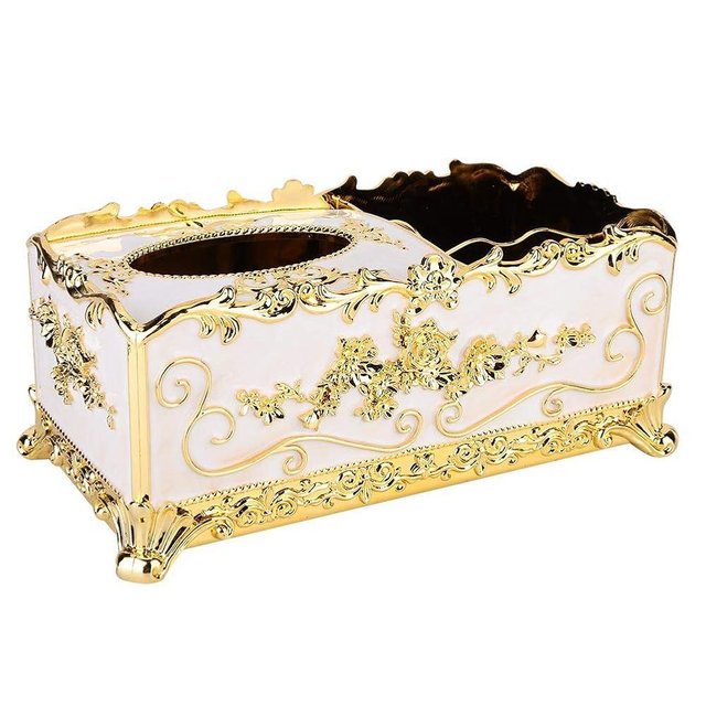 Tissue Box Cover, European Decorative Tissue Box Holder Remote Control Stationery Napkin Holder, Tissue Dispenser Desk Organizer Storage Box for Home Office