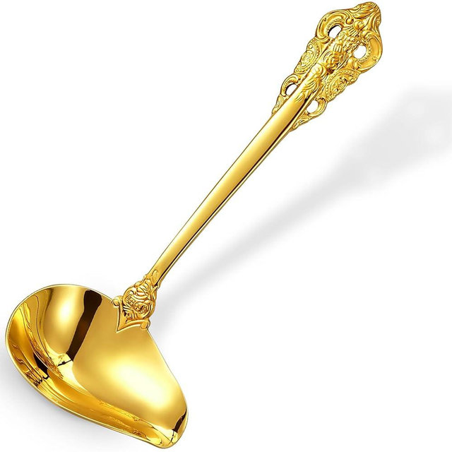 KEAWELL Luxury 7.2" Sauce Ladle, 18/10 Stainless Steel, Gold, Small Gravy Spoon for Home. Solid and Sturdy (1)