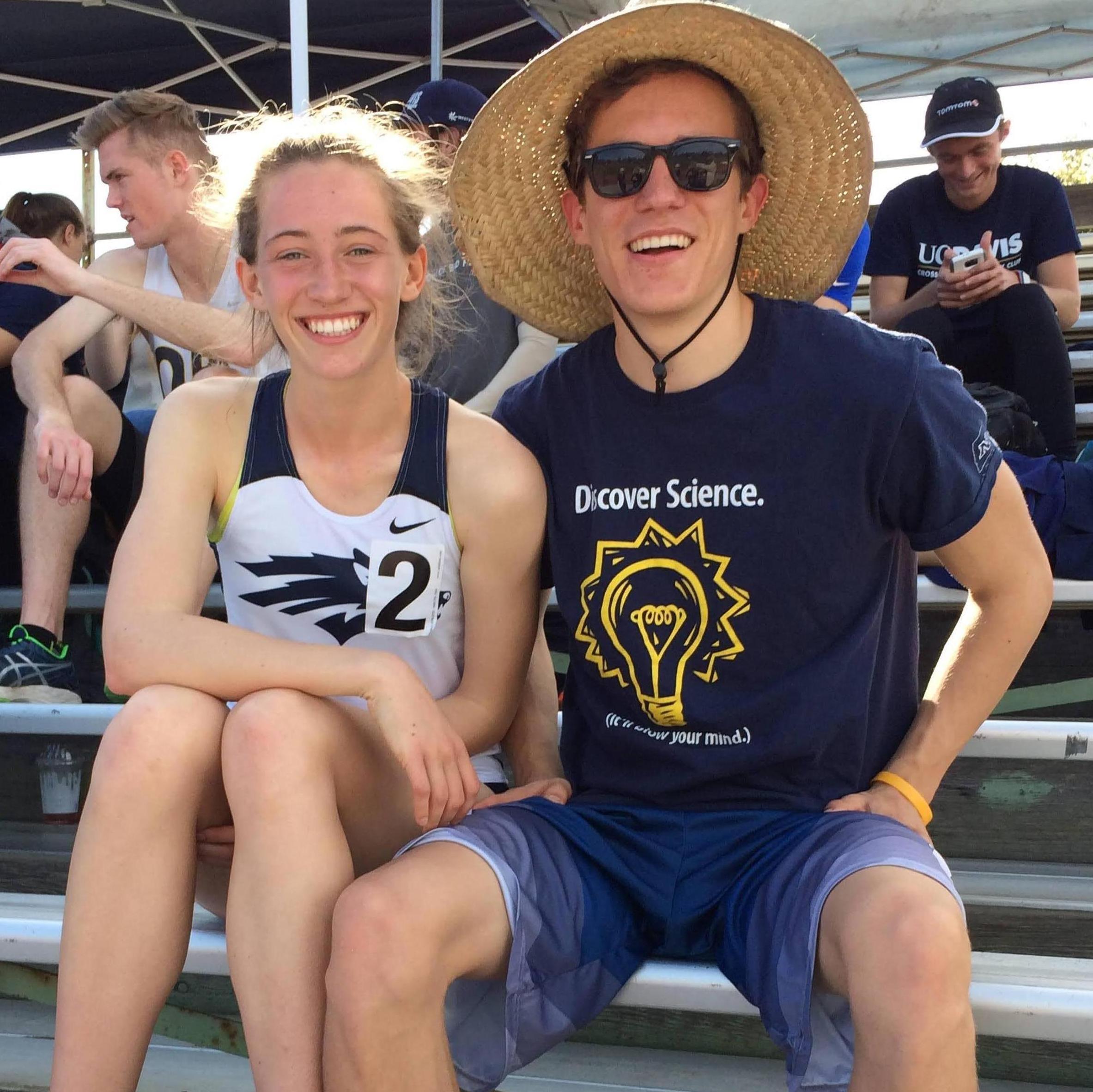 Ryley supporting Eliza at a track meet in Davis 2017.