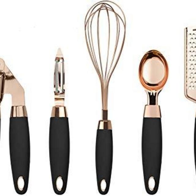 COOK With COLOR 7 Pc Kitchen Gadget Set Copper Coated Stainless Steel Utensils with Soft Touch Black Handles …