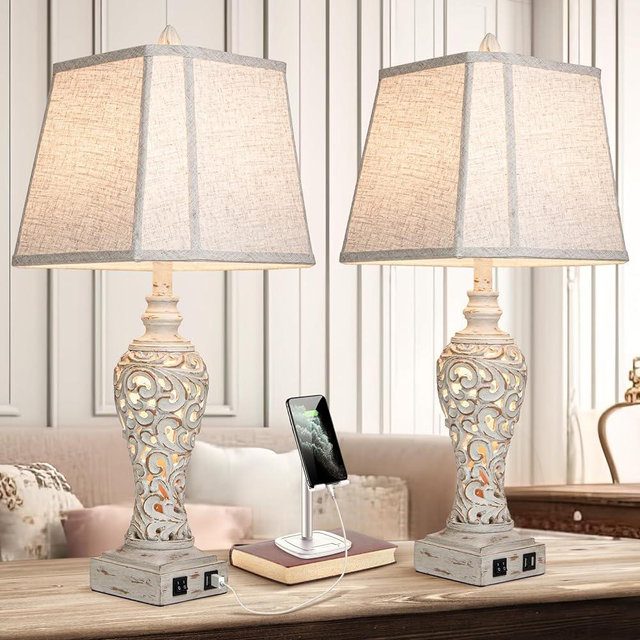 LuxSight Collection Table Lamps Set of 2 - Bedside Lamp with Fabric Shades - for Bedroom and Living Room with USB and Nightlight - Perfect for Nightstands and Bedrooms (28.5" high)