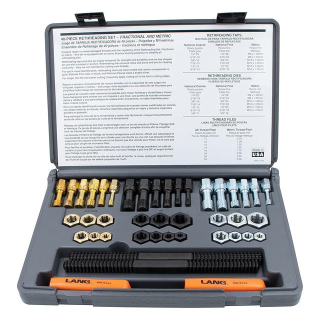 Lang 972 40 Piece Fractional and Metric Thread Restorer Kit
