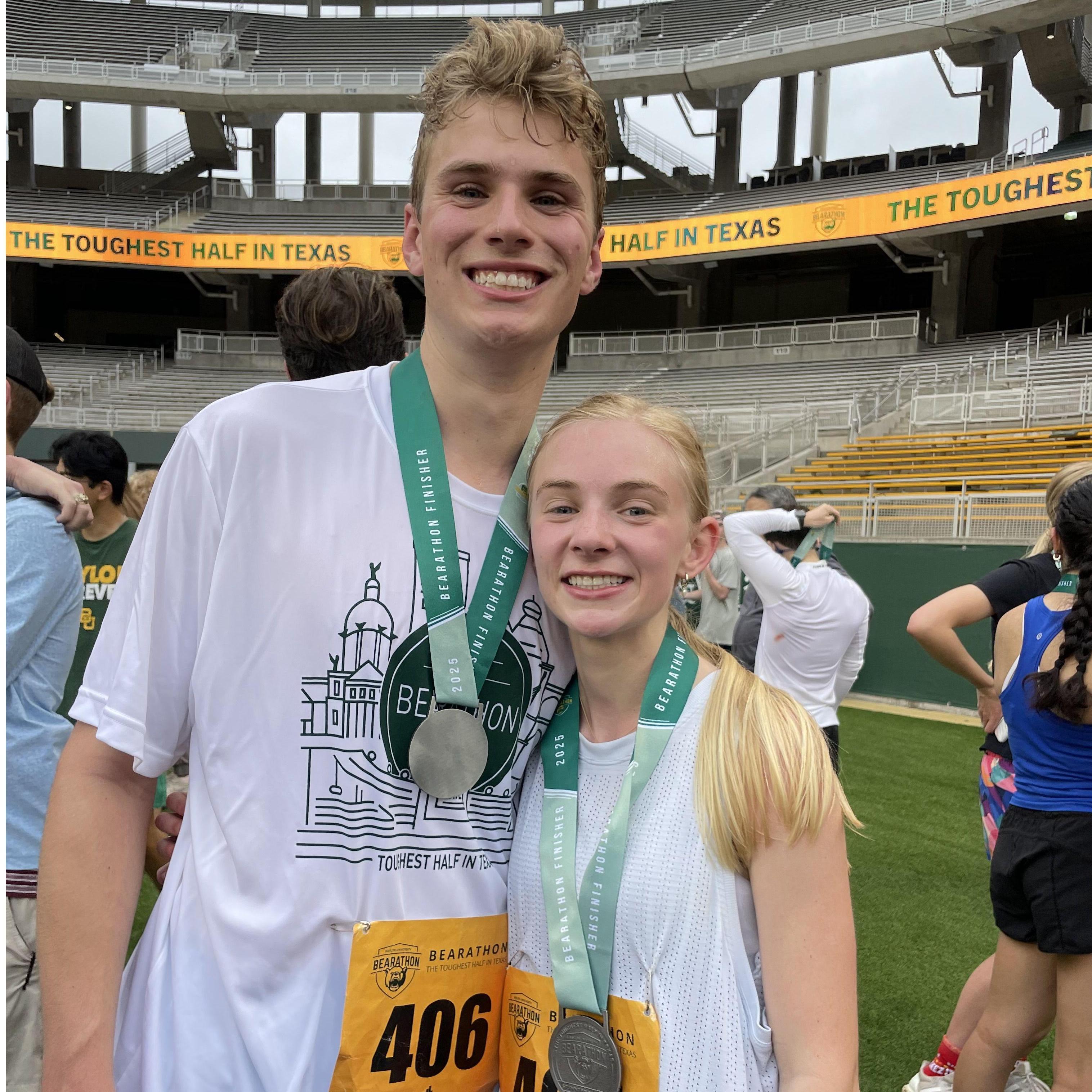 Luke and Sydney run a half marathon together.