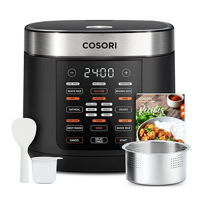 COSORI Rice Cooker 10 Cup Uncooked Rice Maker with 18 Cooking Functions, Advanced Fuzzy Logic Micom Technology, Texture Optional, 50 Recipes, Keep Warm, Delay Timer, Stainless Steel Steamer