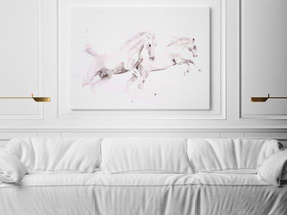 White Horse Print on Canvas Wall Art Horse Watercolour Watercolor Painting of my Original Abstract Horse Painting - Horse Modern Art