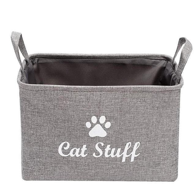 Geyecete Canvas Cat Toy Basket Basket for Cat Stuff Dog/Cat Toys, cat Blanket,cat Clothes Storage -15in x 10.5in x 10in-Cat Stuff