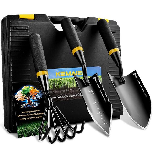 KEMAIER Heavy Duty Stainless Steel Garden Tool Set - Thoughtfully Crafted for Outdoor Patio Use, Ideal for Both Men and Women. Includes Gardening Trowel, Transplanting Shovel, and Hand Cultivators