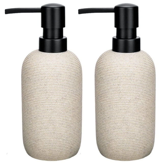 Resin Soap Dispenser Set, 2 Pcs Heavy & Sturdy Matte Beige Lotion Dispensers Soap Dispensers for Kitchen, Hand Soap Dispensers for Bathroom Countertop