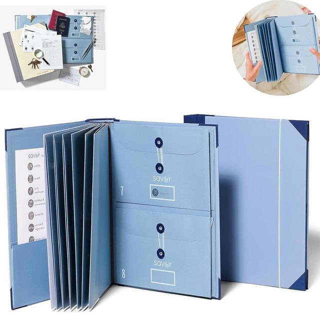 Folio Folders with Pockets, Accordion File Organizer for Paper, Bill, Important Documents Organizer for Birth Certificate, Social Security Cards, Passports, in Case I Go Missing Binder (Blue)