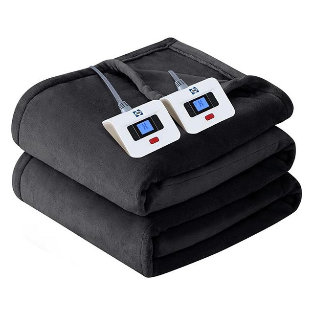 Sealy Electric Blanket King Size, Flannel Heated Blanket with Dual Controller, 10 Heat Setting & Auto Shut Off for Bed & Living Room - Grey, 100 x 90 Inch