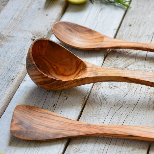 Set of 3 Cooking Utensils : 1 Spatula, 1 Ladle, 1 Spoon / Olive Wood Utensil set, Christmas Gift