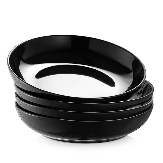 Y YHY Pasta Bowls 32 oz, 8.5 "Black Pasta Bowls Set of 4, Large Pasta Serving Bowl Set, Ceramic Salad Bowl, Shallow Dinner Bowls Entree Bowls, Microwave & Dishwasher Safe