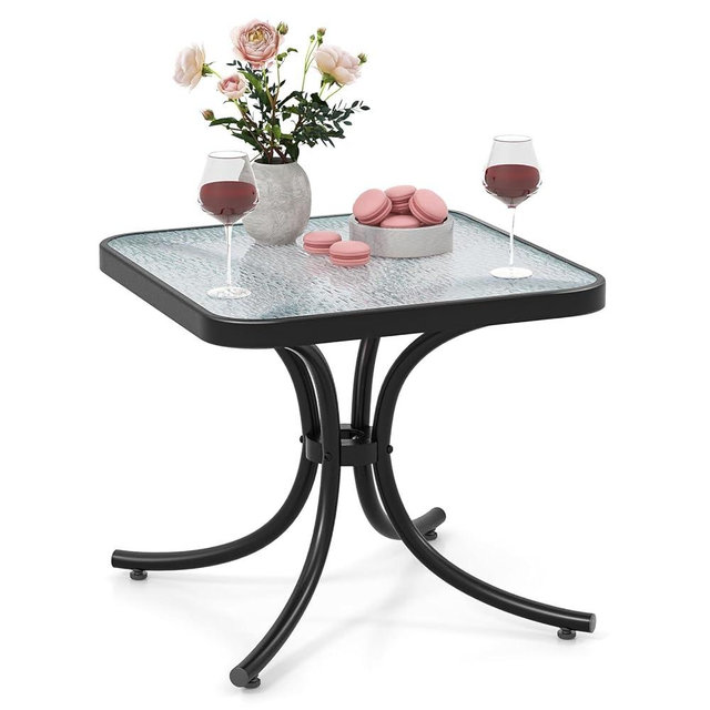 Tangkula Outdoor Side Table, 20 Inches Square End Table with Tempered Glass Top, Metal Frame, Small Patio Table for Garden, Backyard, Balcony, Poolside, Porch (1)