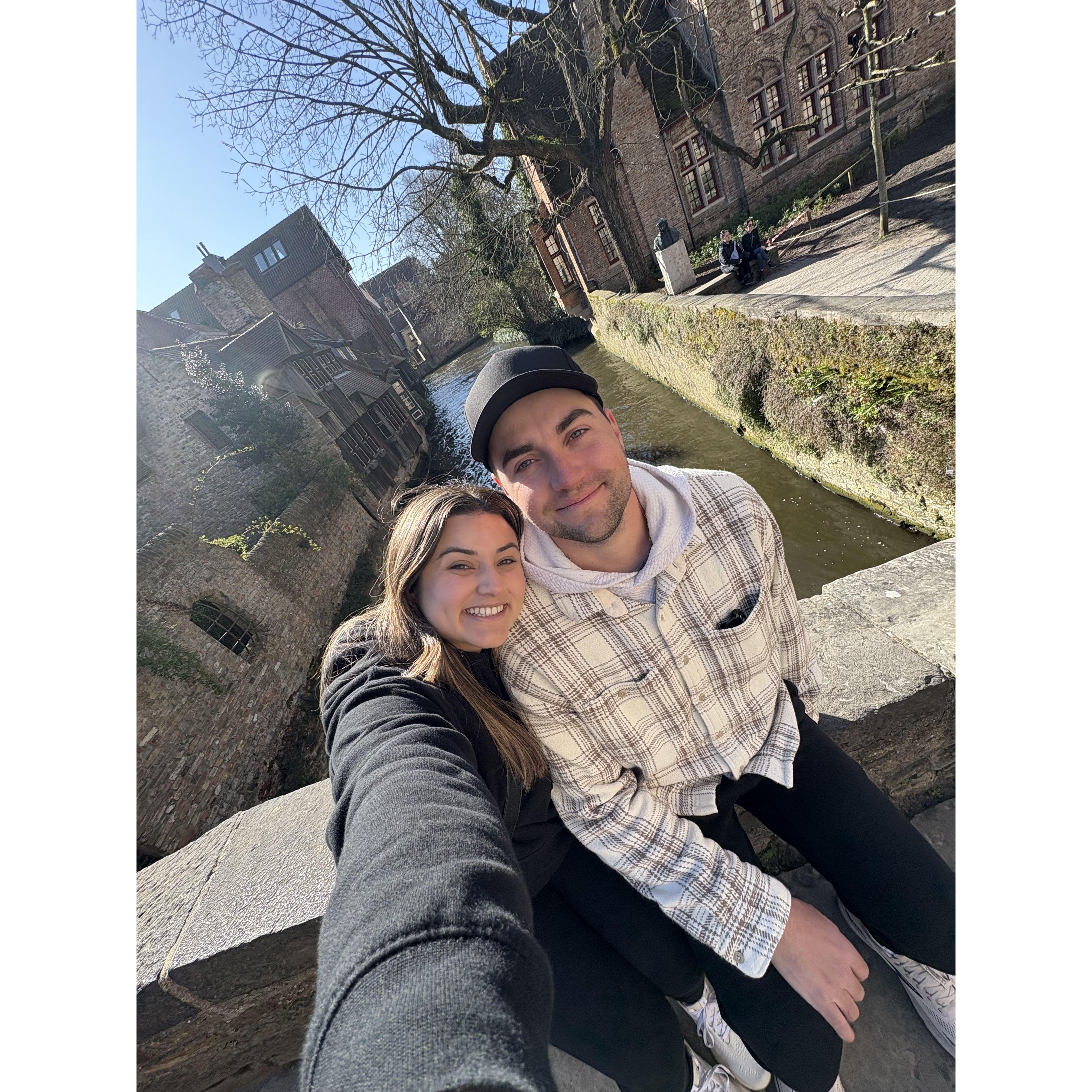 Visiting Lover's Bridge in Brugge, Belgium.