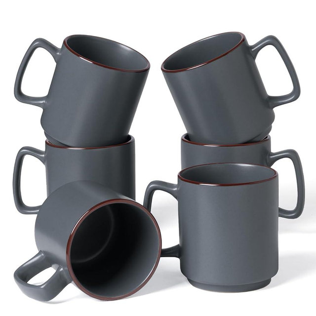 famiware Coffee Mugs Set of 6, Nebula 14oz Coffee Mugs, Ceramic Cup Set with Handle for Latte, Tea, Milk, Cappuccino, Cocoa, Charcoal