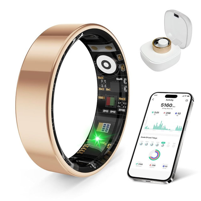 prxxhri Smart Health Ring, Featuring Stress and Sleep Monitoring Functions, Compatible with iOS and Android,Waterproof Fitness Tracker for Women & Men, No Subscription Fee. (Rose Gold, 8)