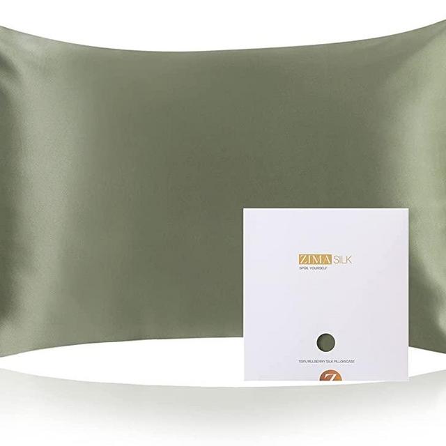 ZIMASILK 100% Mulberry Silk Pillowcase for Hair and Skin Health,Soft and Smooth,Both Sides Premium Grade 6A Silk,600 Thread Count,with Hidden Zipper,1pc(Standard 20''x26'',Olive Green)