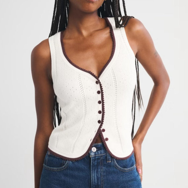 Pointelle Button-Through Sweater Tank (cream)