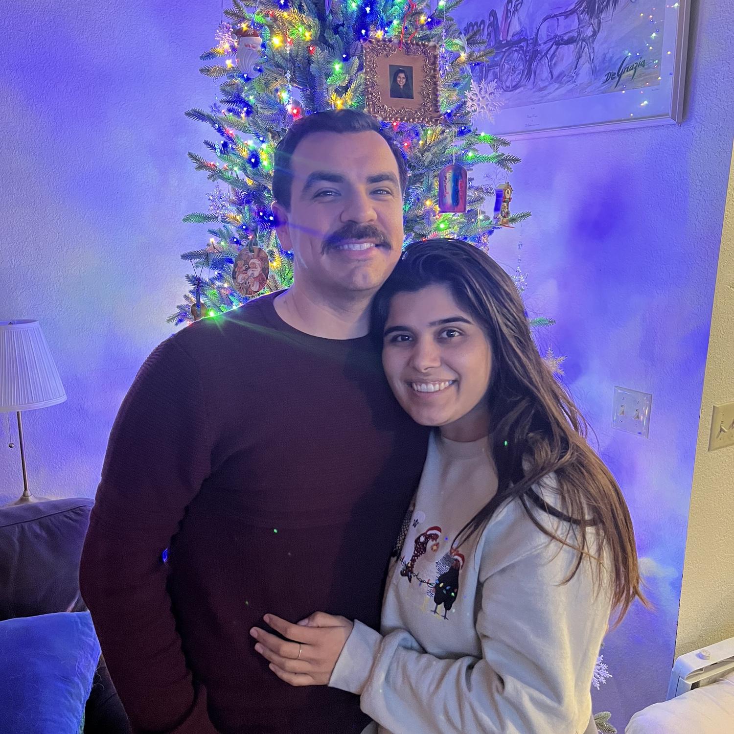 Christmas photos in front of the Christmas tree