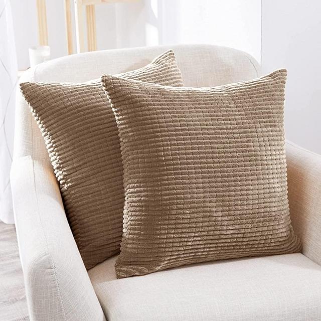 Deconovo Throw Pillow Covers 18x18 in Soft Corduroy Square Cushion Cover with Stripes Cases for Bedroom Sofa Living Room Couch Set of 2 Taupe