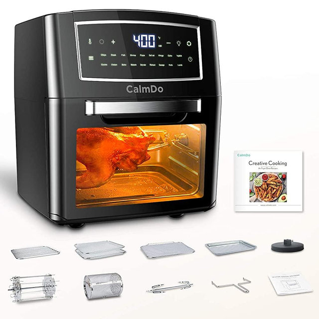 CalmDo Air Fryer Oven Combo 12.7 Quarts, Convection Toaster, Food Dehydrator, 18 Functions to Fry, Roast, Dehydrate, Bake, Reheat, 10 Accessories & Recipe Included, Black