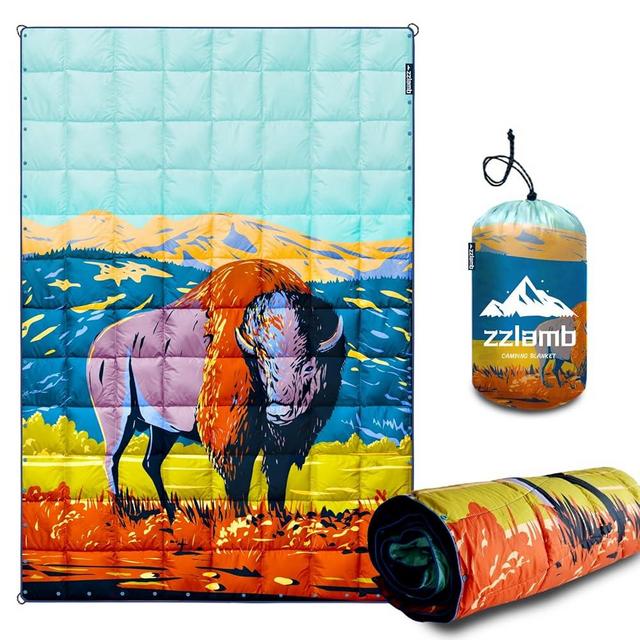 zzlamb Camping Blanket, Outdoor Lightweight Travel Blanket Puffy Portable Down Alternative, Windproof Warm Cloak with Snaps, Cozy Quilt Backpacking Picnic RV Plane Car Hammock Beach Climbing