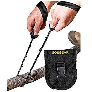 SOS Gear Pocket Chain Saws - Survival Handsaws with Embroidered Nylon Pouch, Snap Closure and Belt Loop – Camping, Hunting, Fishing & Backpacking - 24” Chain Saw Chain, Black Straps