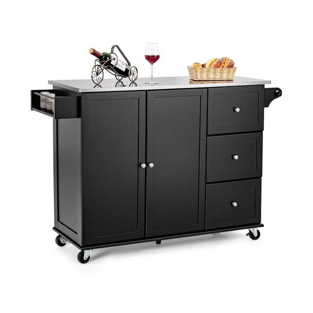 SUGIFT Kitchen Island 2-Door Storage Cabinet with Drawers and Stainless Steel Top