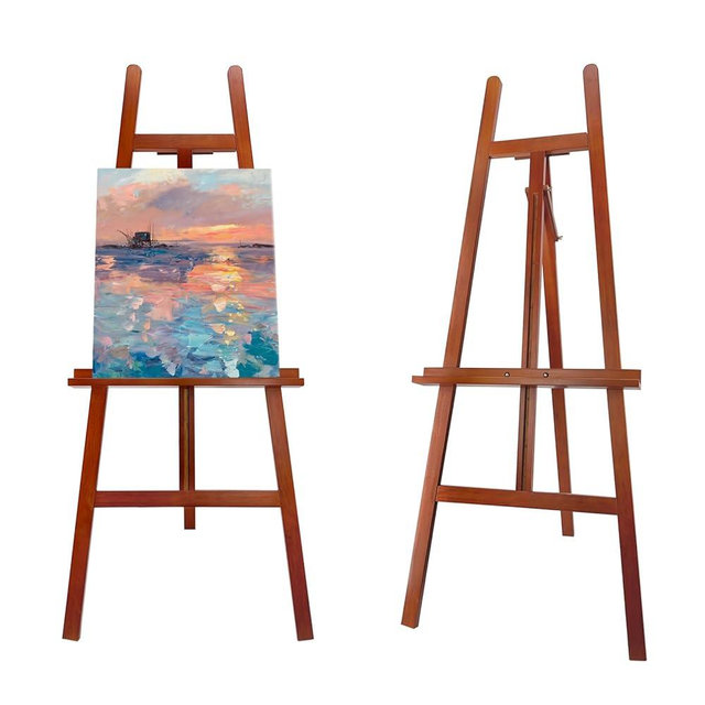 Stuelloaf Large A-Frame Wooden Painting Display Walnut Easel, Large Adjustable Pine Wood Standing Easel Holding Canvas Up to 60'', Solid Wood for Display, Wedding Sign or Painting-Walnut