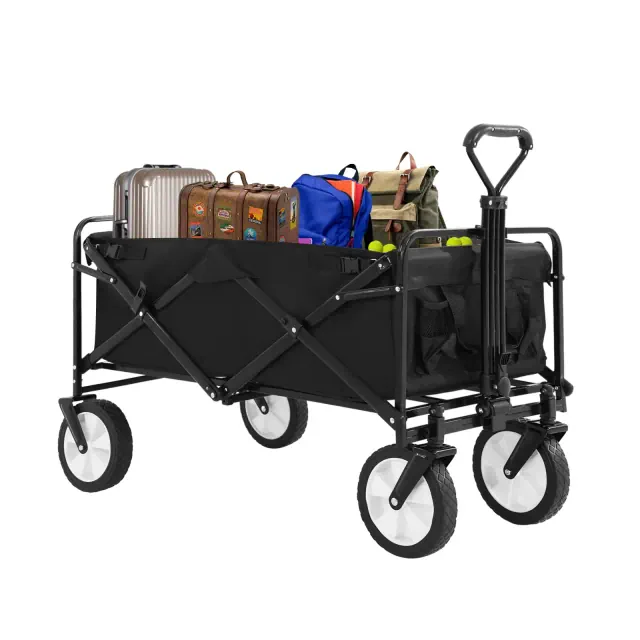 FDW Folding Wagon Heavy-Duty Folding Utility Cart Garden Cart 330 lbs Capacity, Black