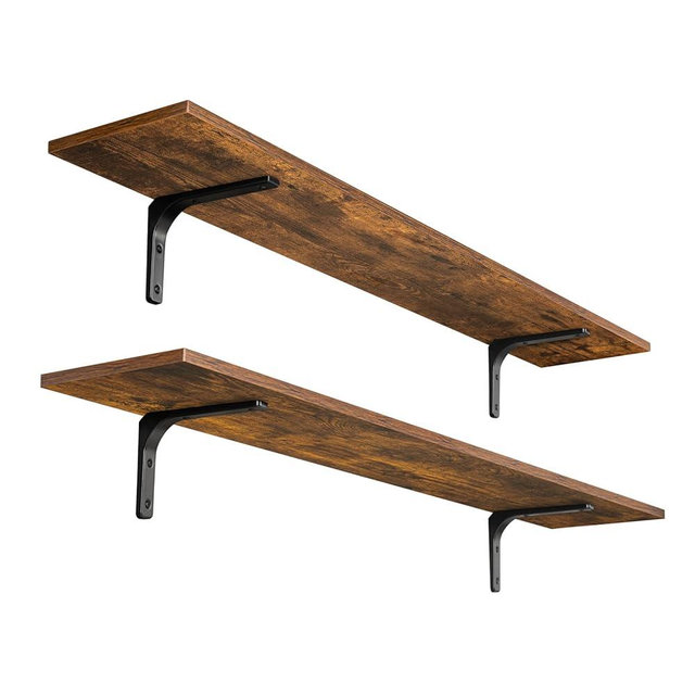 DINZI LVJ Long Wall Shelves, 47.3Inch Wall Mounted Shelves Set of 2, Extra Large Wall Storage Ledges with Sturdy Metal Brackets for Living Room, Bathroom, Bedroom, Kitchen, Rustic Brown