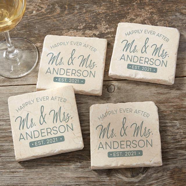 Stamped Elegance Wedding Tumbled Stone Coasters (Set of 4)