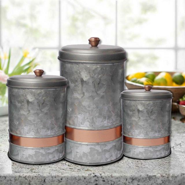 3 Piece Metal Lidded Kitchen Canister Set
