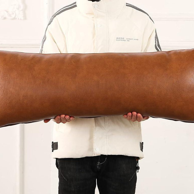 PANOD Decorative Lumbar Throw Pillow Covers 12 x 40,Premium Faux Leather Long Pillow Covers Cushion Case for Farmhouse Sofa Couch Bed Livingroom,Modern Boho,Vegan Brown