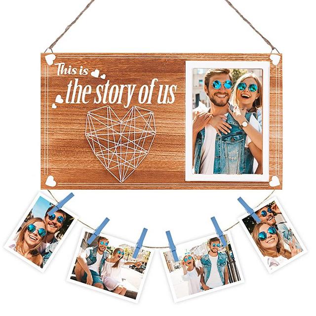Sankell Wedding Gifts for Couples, Romantic Wood Picture Frame Engagement Gifts for New Engaged Couples, Bride and Groom Wedding & Engagement Gifts, Love Gifts Photo Holder with 6 Clips, 4x6 Vertical