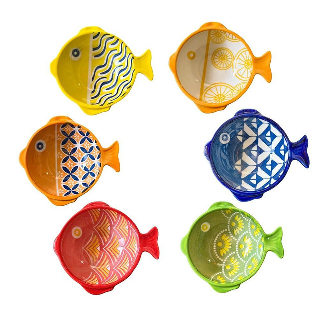 XUNSAIL Ceramic Dipping Bowls - Soy Sauce Dishes Set, 6 Pack Cute Fish Dip Bowls for Side Dish, Ketchup BBQ Party