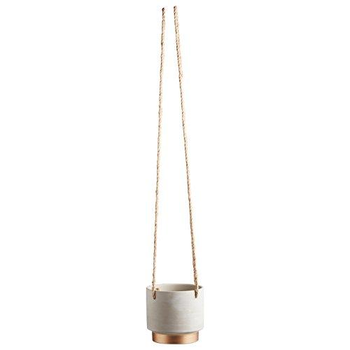 Rivet Mid-Century Modern Stoneware Indoor Hanging Planter Flower Pot with Rope, 5.5"H, Grey and Gold